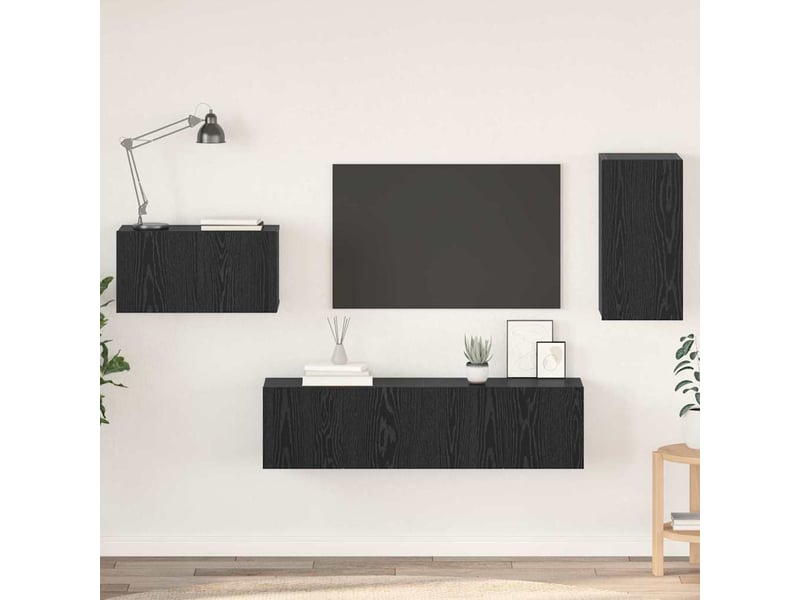  Ensemble meuble tv - banc tv - meuble de rangement 4 pcs chêne noir bois d'ingénierie  - Conforama B