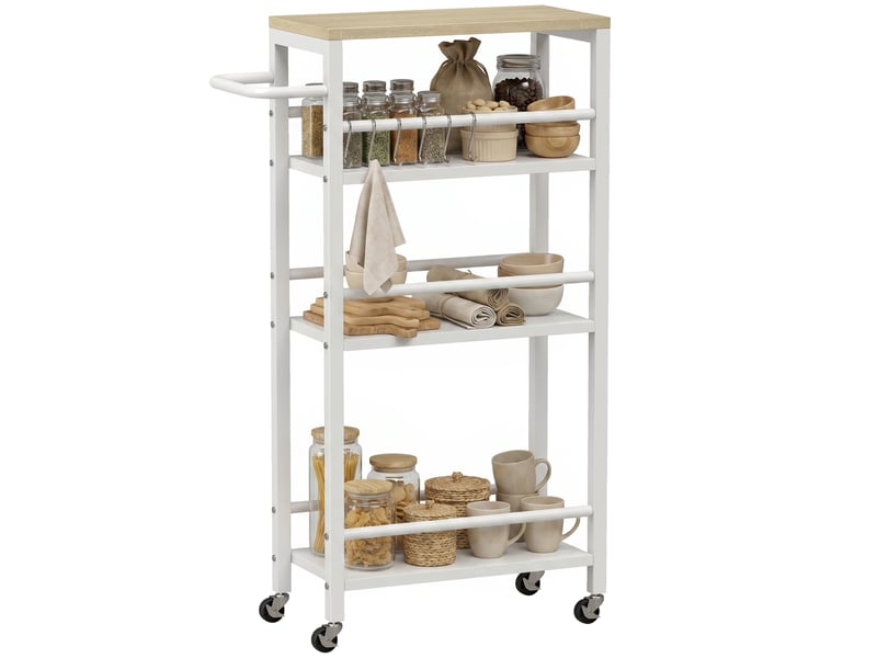  Desserte de cuisine à roulettes 4 niveaux coloris chêne et blanc 50 x 20 x 81 cm  - Conforama A