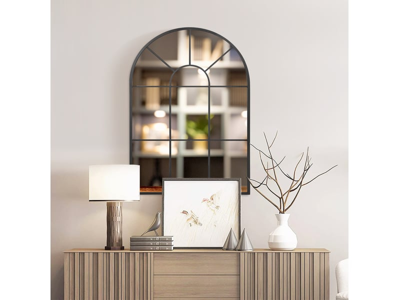  Miroir mural fenêtre 60x91 cm – noir – cadre en métal arqué, crochets préinstallés pour pose murale  - Conforama B