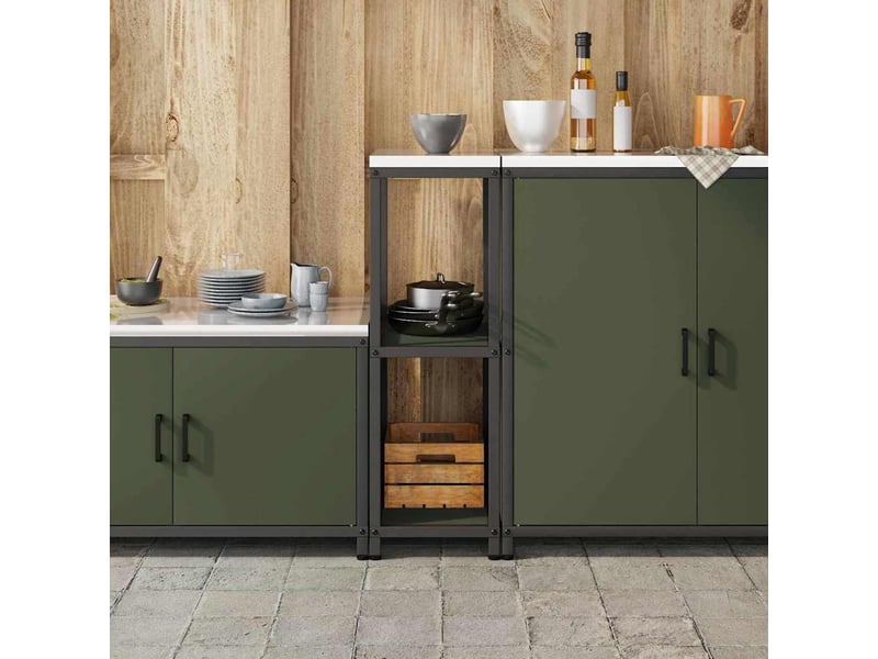  Étagère de cuisine, étagère de rangement hattem vert olive 30x50x92cm acier  - Conforama D