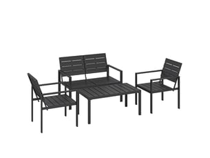 Salon de jardin 4 places 104x71 cm – noir – canapé 2 places, 2 fauteuils, table basse à lattes hdpe