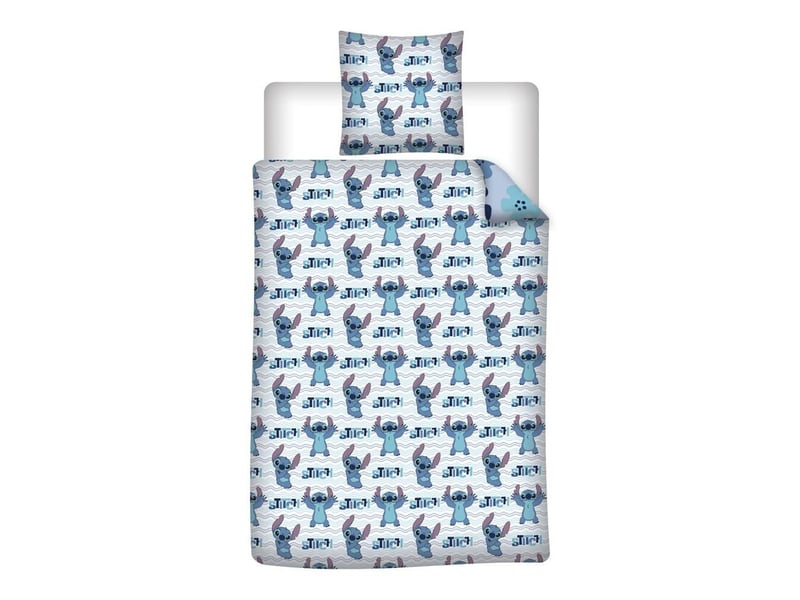  Housse de couette disney stitch – fleurs &amp; vagues – réversible – 140x200 cm + 65x65 cm – bleu  - Conforama B