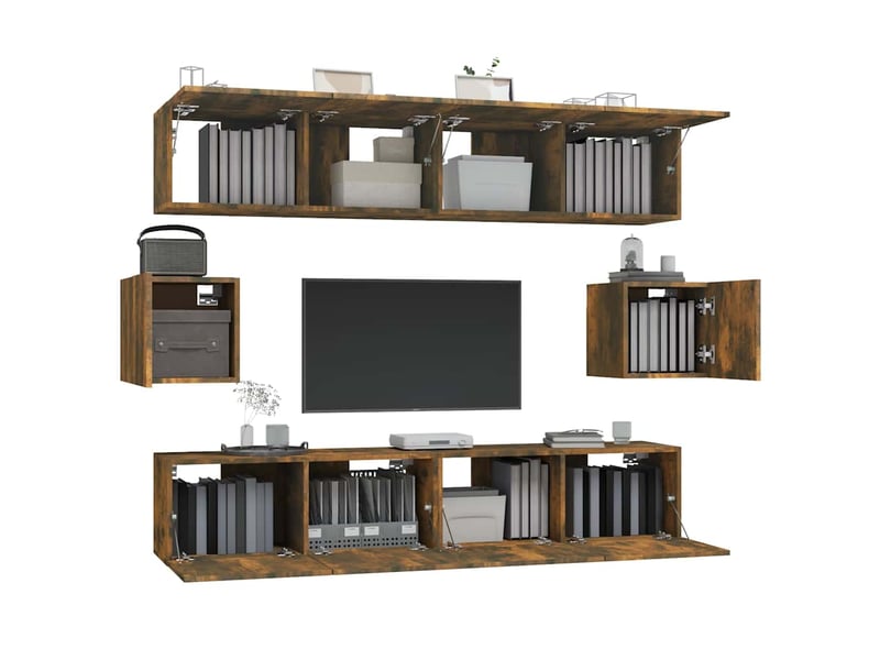  Ensemble de meubles tv 6 pcs chêne fumé bois d'ingénierie shl84960  - Conforama D