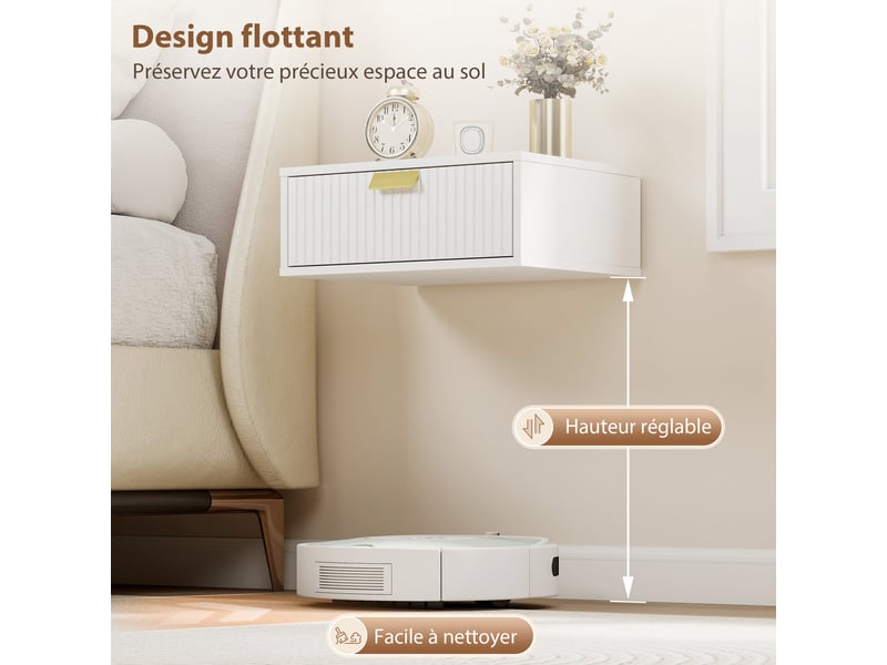  Lot de 2 tables de chevet murales chambre 40 x 30 x 15 cm tiroir silencieux plateau spacieux moderne épuré en mdf blanc 21_0003781  - Conforama C