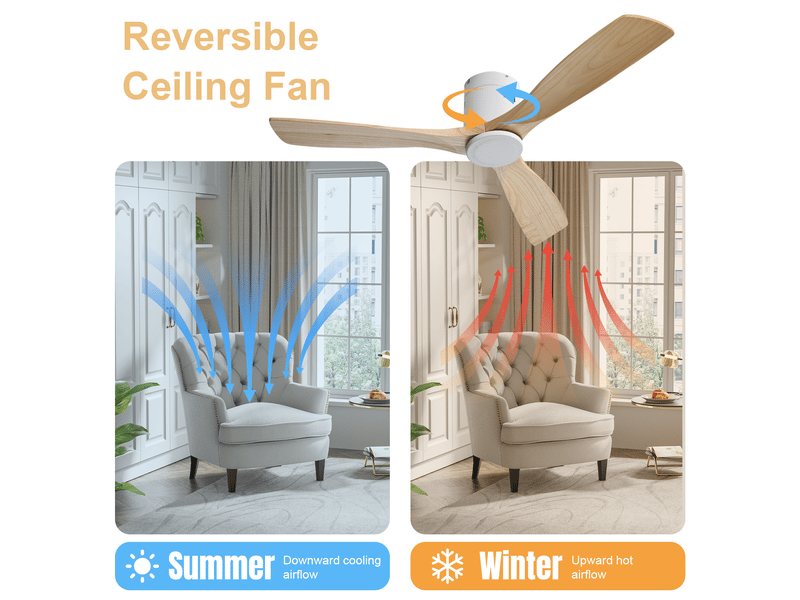  Ventilateur de plafond 132 cm dc silencieux avec télécommande, moteur réversible, fonction minuterie, 3 pales bois finition naturel  - Conforama C