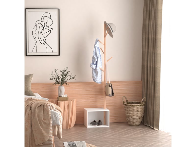  Meuble rangement porte-manteaux 2 en 1 cosy 40l x 30l x 180h cm mdf blanc bois massif bambou  - Conforama D