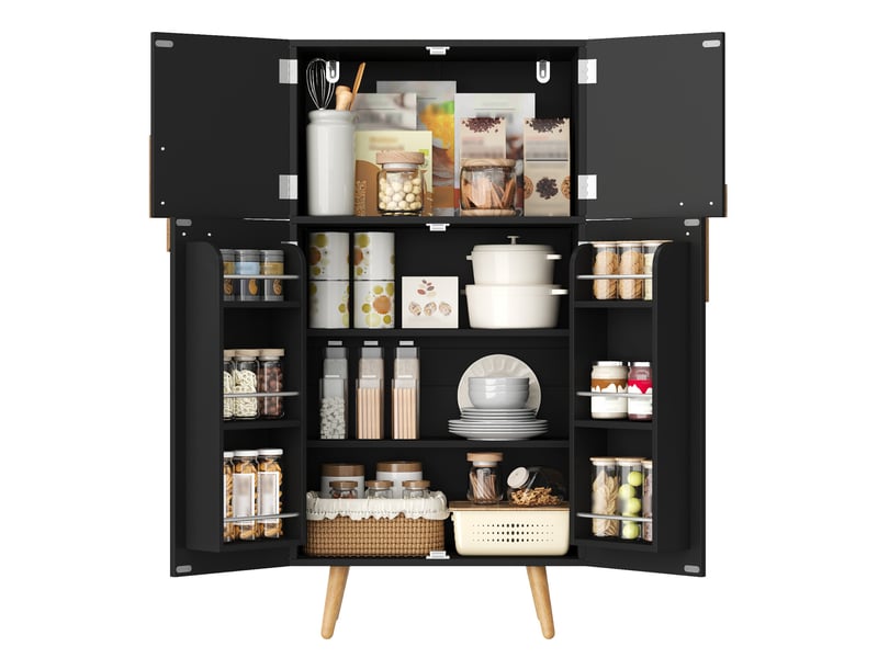  Armoire de cuisine 60x35x120 cm noire en mdf avec 4 portes et étagères réglables  - Conforama A