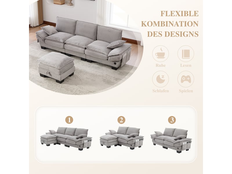 Canapé d'angle réversible fixe 3 places tissu gris clair - Conforama E