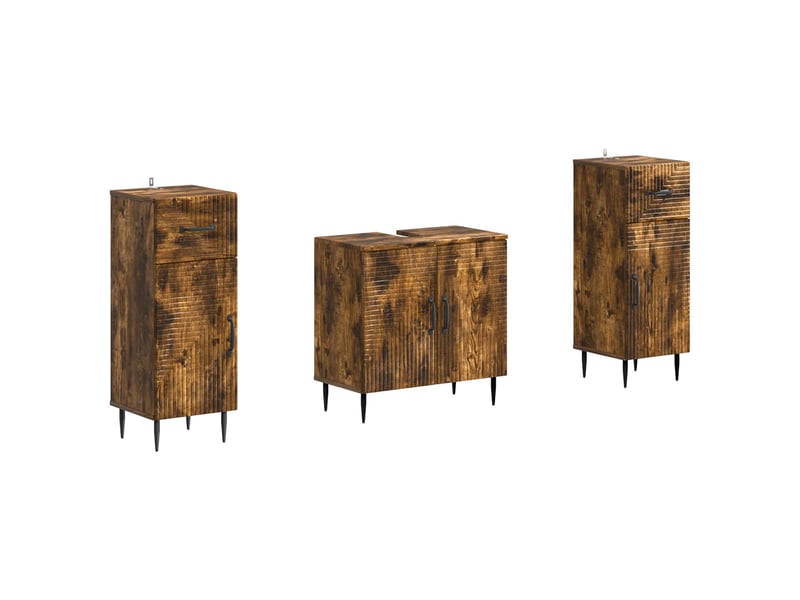 Ensemble de meuble de salle de bain 3 pièces haarlem chêne fumé cf63451 - Conforama A
