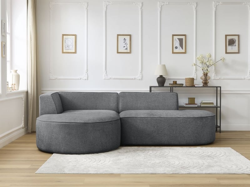  Bobochic canapé d'angle fixe rousseau tissu texturé gris foncé  angle gauche ROUSSEAU - Conforama D