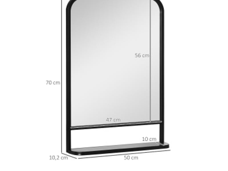  Miroir simple mural avec tablette de rangement, cadre en fer noir, pour entrée et salle de bains, 50 × 70 cm  - Conforama D