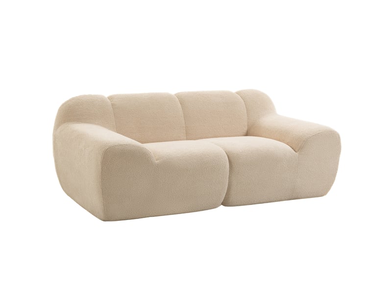  Canapé design arrondi 2 places larges accoudoirs tissu chenille beige  - Conforama A