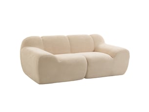 Canapé design arrondi 2 places larges accoudoirs tissu chenille beige