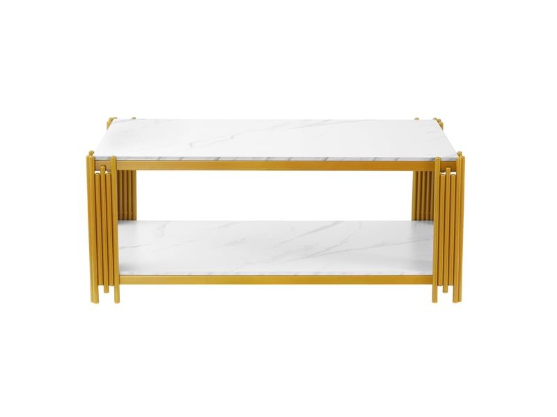  Table basse rectangulaire 114x63,5x46,3 cm à 2 niveaux effet marbre blanc et doré  - Conforama A