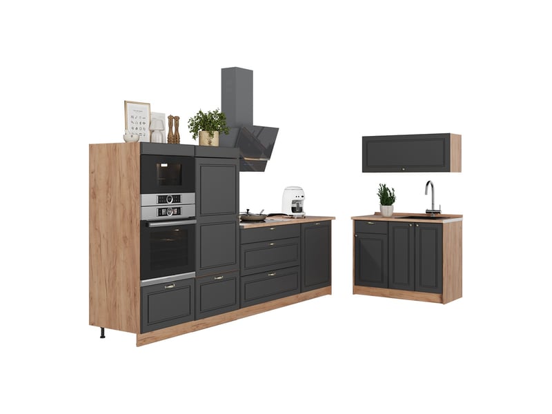  Vicco cuisine, anthrazit-gold landhauschêne de force doré, 380cm, pt chêne  - Conforama D