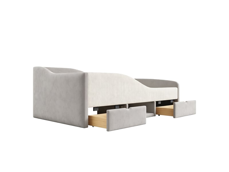  Lit simple 90x190 cm, lit enfant, 2 tiroirs, velours gris, barrière antichute  - Conforama W