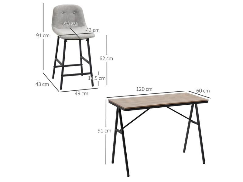  Ensemble bar 5 pièces avec table et 4 tabourets rembourrés en acier, marron clair  - Conforama C