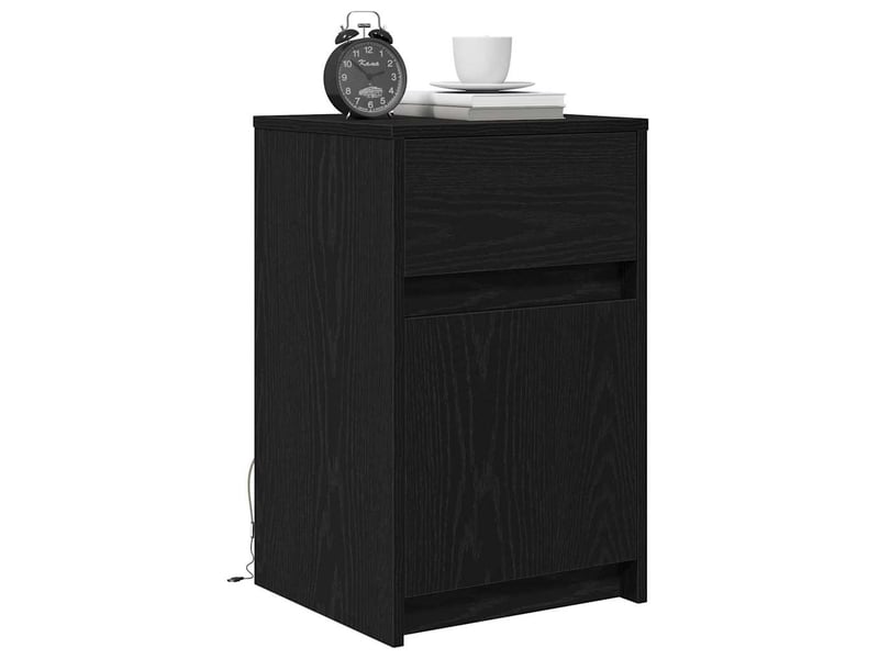  Table de chevet led avec tiroir chêne noir 38 x 34 x 61 cm  - Conforama C