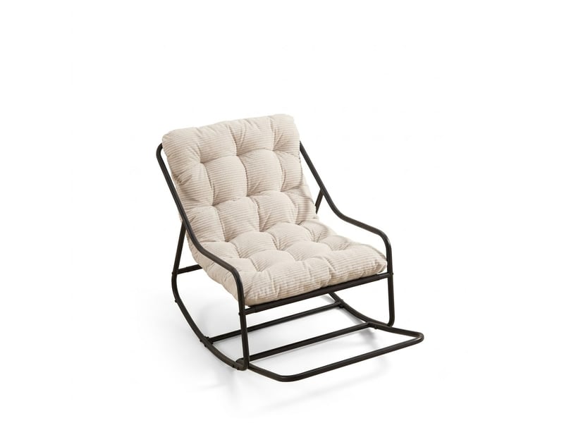  Fauteuil à bascule extérieur - 75x116x82cm - rocking chair de jardin avec coussin épais et moelleux - blanc et noir  - Conforama A