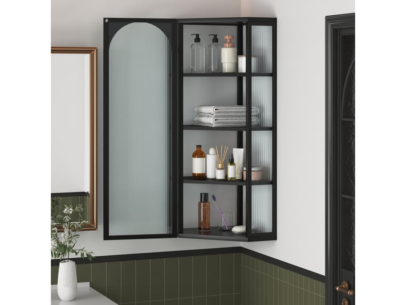 Armoire murale 56 x 40 x 105 cm – noire – verre trempé, porte battante et 4 niveaux de rangement - Conforama B