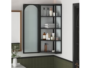 Armoire murale 56 x 40 x 105 cm – noire – verre trempé, porte battante et 4 niveaux de rangement