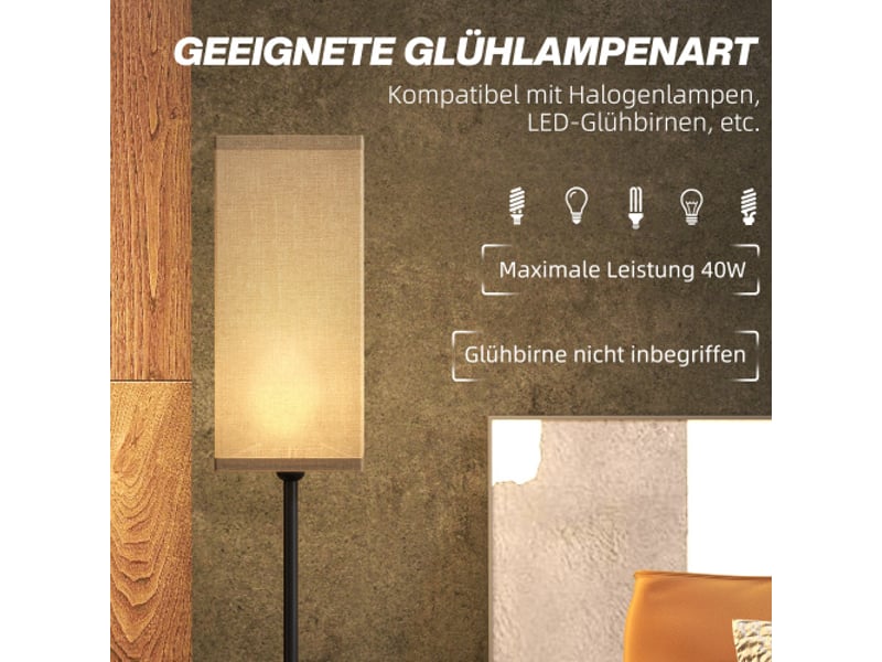  Lampadaire moderne noir avec abat-jour effet lin, interrupteur au pied, pour salon et chambre, ampoule non incluse  - Conforama E