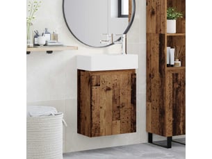 Meuble de rangement salle de bain avec robinet bois ancien shl5133