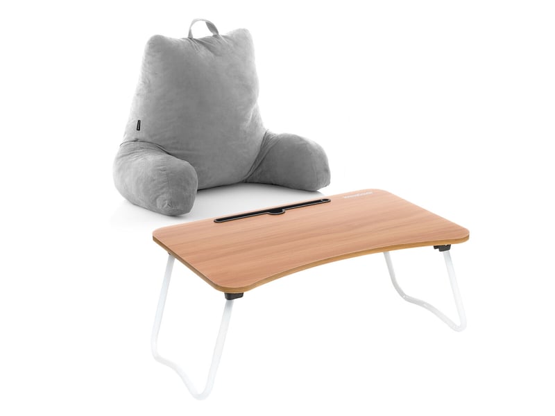 Ensemble table pliante d’appoint et coussin de lecture avec accoudoirs innovagoods  - Conforama A