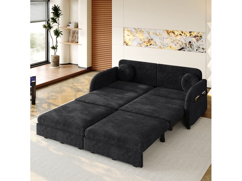 Canapé-lit convertible 3-en-1 166x84 cm – noir – couchage queen size et poches latérales pratiques - Conforama D