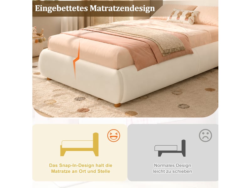  Lit coffre 90x200 cm avec rangement, tête de lit rembourrée, sommier à lattes inclus, hydraulique, beige, sans matelas  - Conforama D