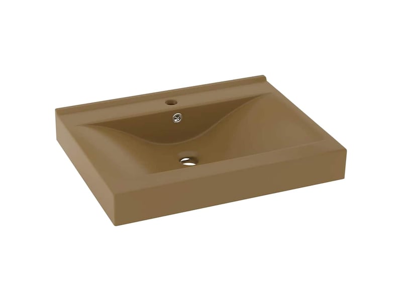 Lavabo de bain, vasque à poser avec trou de robinet crème mat 60x46 cm céramique cf65631 - Conforama A