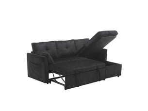 Canapé d'angle convertible 3 places,206x108x66cm,canapé-lit 3 places envelours côtelé avec lit gigogne,méridienne réversible rangement,noir