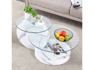 Table basse rectangulaire 90×70×44 cm, mdf et verre, blanc