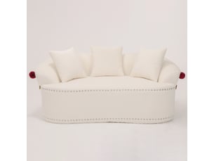 Canapé droit 2 places en cordonnet, design chapeau de clown, coussins et tapis pour animal inclus, ambiance chaleureuse et confortable
