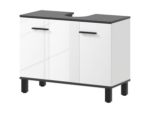 Meuble sous-évier à 2 portes et étagères réglables pour évier avec ou sans colonne, 80 x 34 x 60 cm, blanc