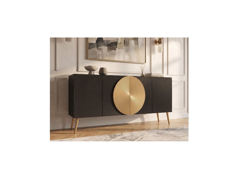 Buffet midori 177 cm – bois de manguier massif noir et doré – 4 portes - Conforama B