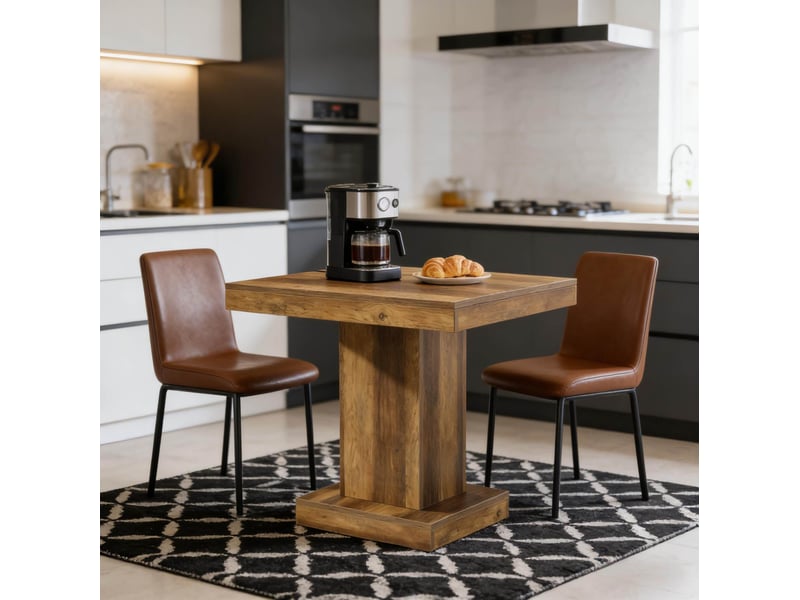  Table de salle à manger carrée pour 1 à 4 personnes, en mdf marron, style campagne moderne, pour cuisine et bureau  - Conforama C