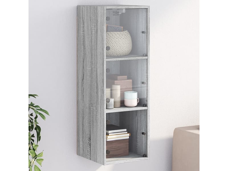  Armoire murale salon, meuble de rangement avec portes en verre sonoma gris 35x37x100 cm  - Conforama B