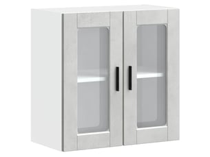 Meuble de rangement, armoire murale de cuisine avec porte en verre porto gris béton shl794
