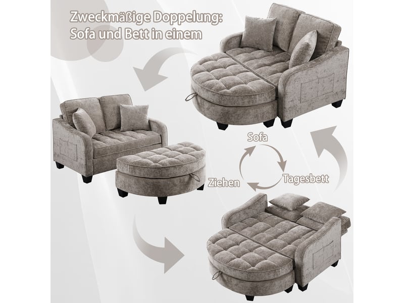  Canapé convertible, canapé-lit, en tissu, marron, 2 en 1, avec pouf, pour salon, chambre, mobilier pour espace de vie, bureau  - Conforama A