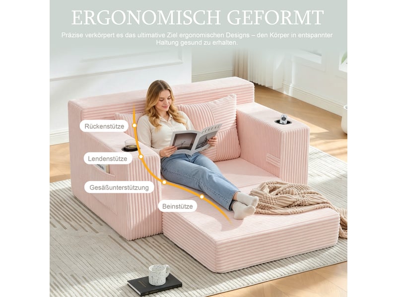 Canapé convertible - ce canapé-lit deux places moderne est un canapé confortable revêtu de cachemire, rose - Conforama R