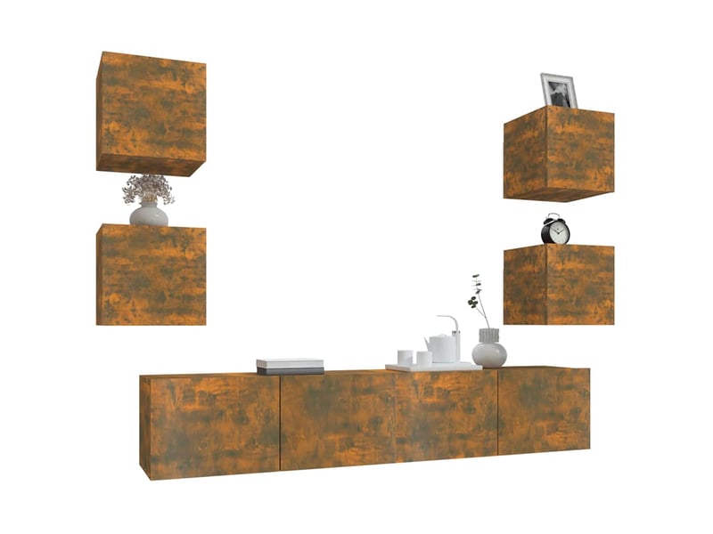  Ensemble de meubles tv 6 pcs chêne fumé bois d'ingénierie shl33009  - Conforama C