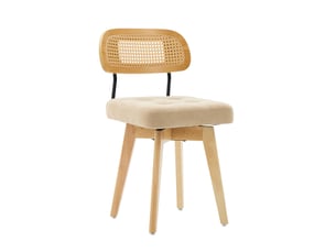 Lot de 2 chaises pivotantes 360° en chenille kaki, dossier en rotin tressé, style mid-century moderne