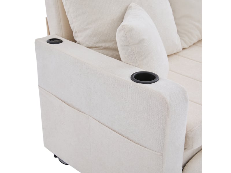  Canapé convertible 3 places en tissu chenille beige, canapé-lit multifonction avec rangement et usb pour salon moderne  - Conforama R