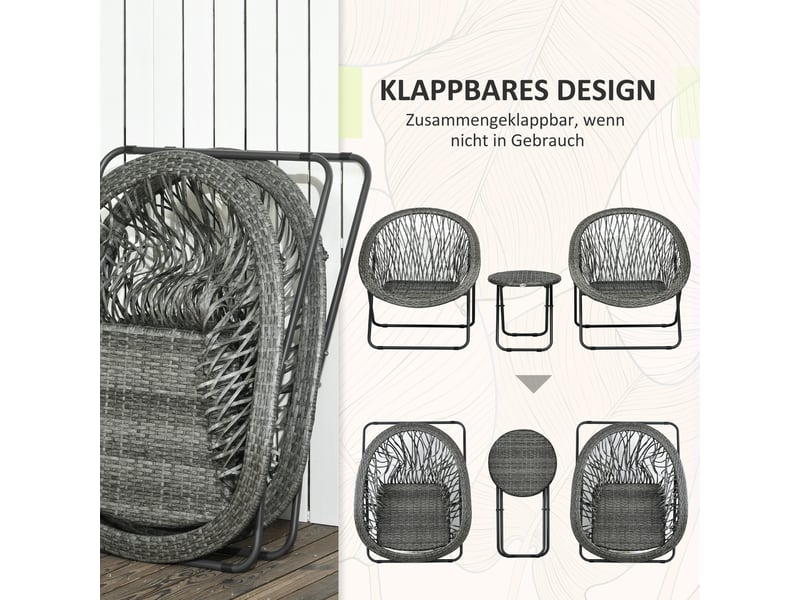 Salon de jardin pliant,76x77x78 cm,3 pièces avec table basse,rotin synthétique,gris - Conforama D