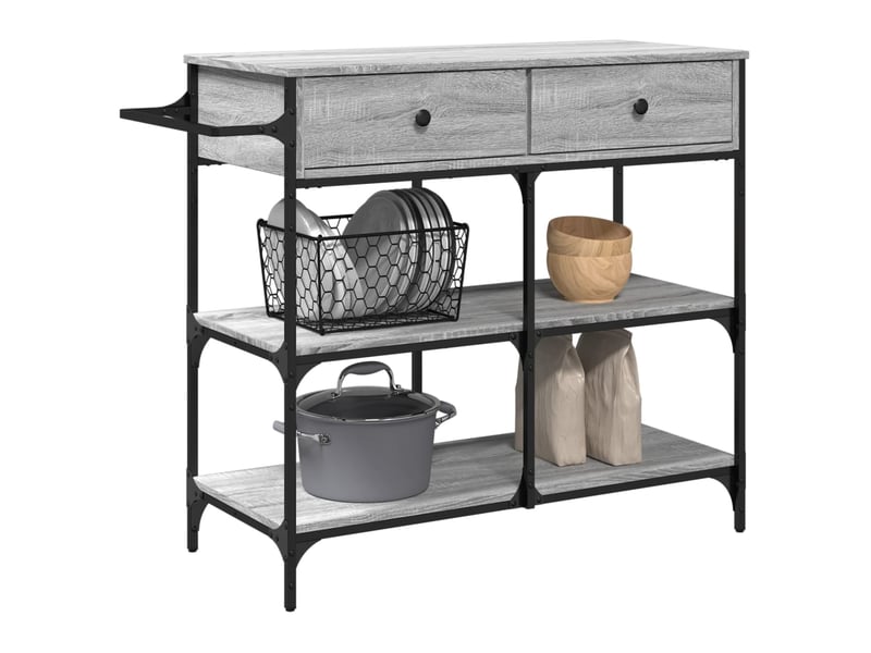  Desserte de cuisine, chariot de rangement sonoma gris 105x42x95 cm bois d'ingénierie  - Conforama E