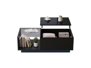 Table basse relevable noire avec led et rangement caché, 100x50x33 cm, panneaux de particules, finition brillante
