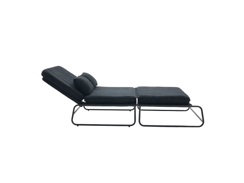 Canapé convertible 2 places noir chenille, structure métal, poches latérales - Conforama D