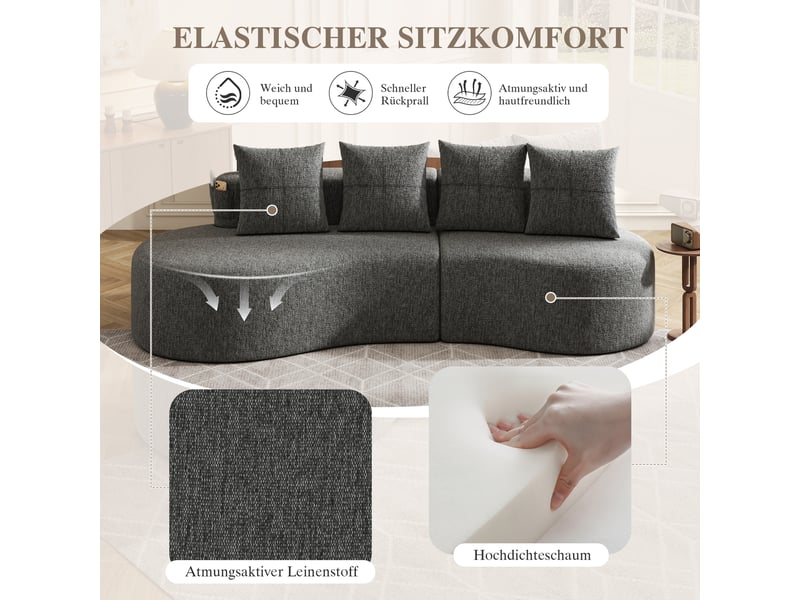  Canapé droit 3 places en tissu coton et lin gris foncé, 240 cm, avec rangement W2845S00252 - Conforama R