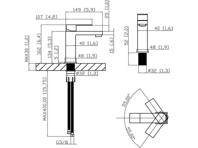  Robinets de lavabo noir, robinet de salle de bain, robinets de lavabo carrés noirs, robinets d'évier avec eau froide et chaude, cartouche céramique XLH-ZLS-014669ZLS - Conforama E